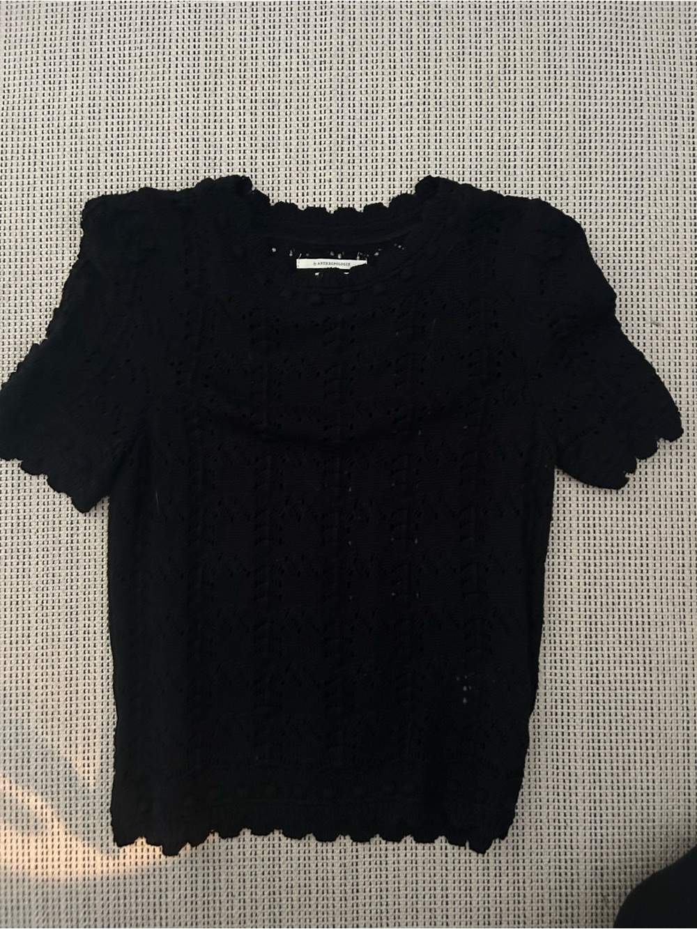 Anthropologie Black Lace Knit Short Sleeve Tee